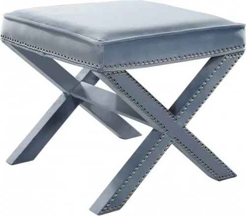X Frame Light Blue Velvet Ottoman Footstool