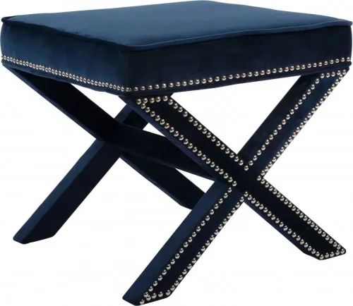 X Frame Navy Blue Velvet Ottoman Footstool