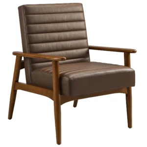 Brown Vegan Leather Walnut Wood Contemporary Accent Chair