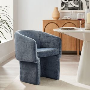 Grey Slate Blue Chenille Dining Armchair