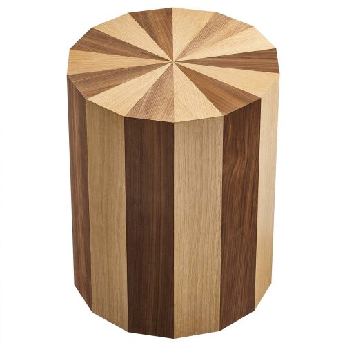 Two-Toned Spiral Wood Veneer Side Table