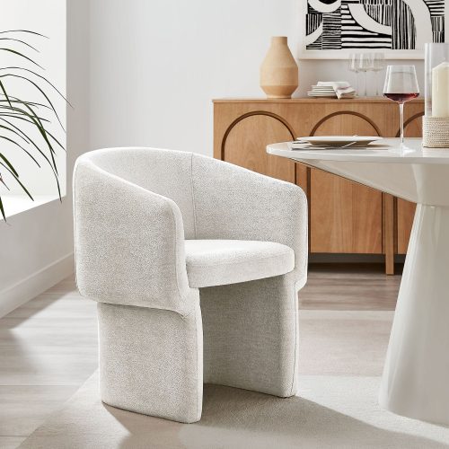 Ivory Chenille Dining Armchair