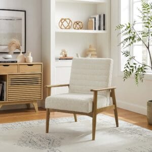 Contemporary Boucle Ivory Fabric Accent Chair