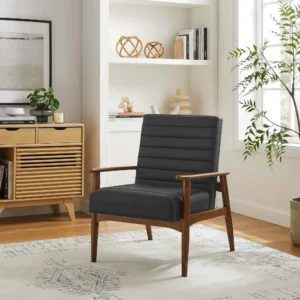 Black Vegan Leather Wood Contemporary Accent Chair