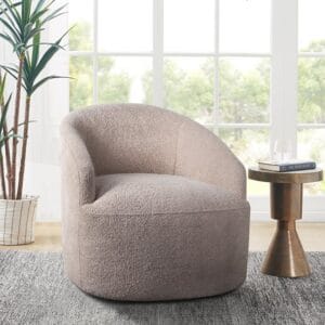 Beige Boucle Sloped Arm Swivel Chair