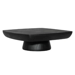 Black Wood Square Top Rustic Pedestal Style Base Coffee Table