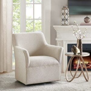 Cream Fabric Flared Arms Swivel Glider Chair