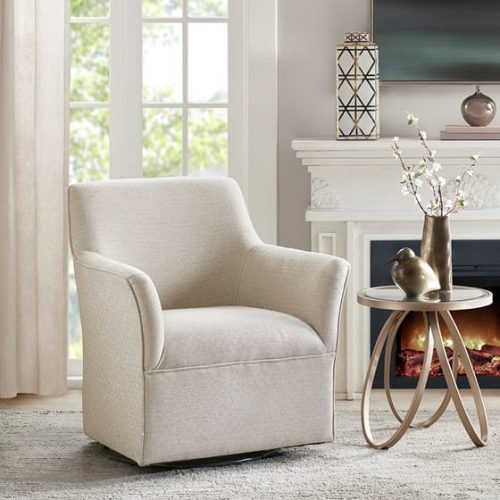 Cream Fabric Flared Arms Swivel Glider Chair