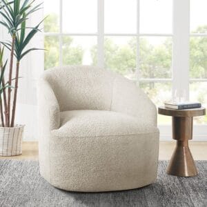 Cream Boucle Sloped Arm Swivel Chair
