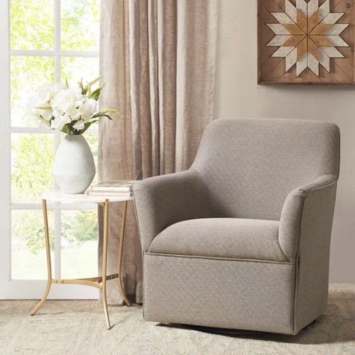 Grey Taupe Fabric Flared Arms Swivel Glider Chair
