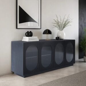Black Reclaimed Pine Sleek Glass Door Sideboard