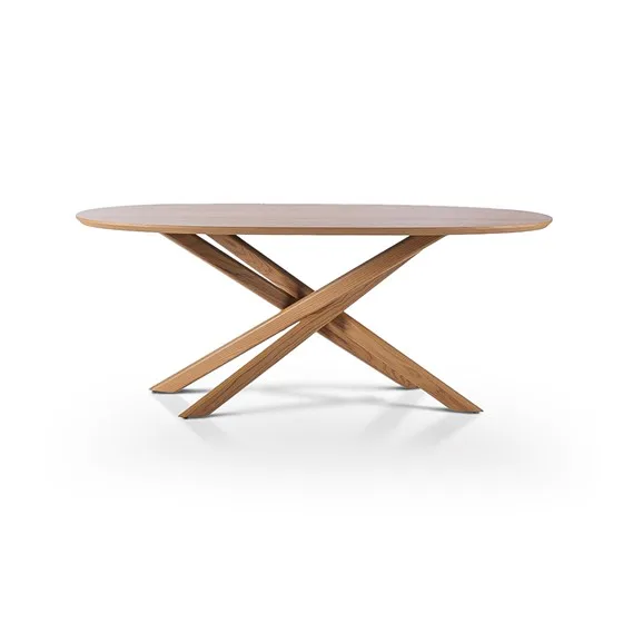 X Base Natural Solid Wood Large Oval Top Dining Table - Image 3