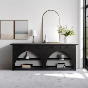 Extra Long Black Wood Arch Design Console Table Chest Sideboard