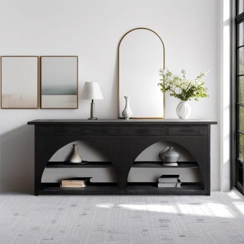 Extra Long Black Wood Arch Design Console Table Chest Sideboard