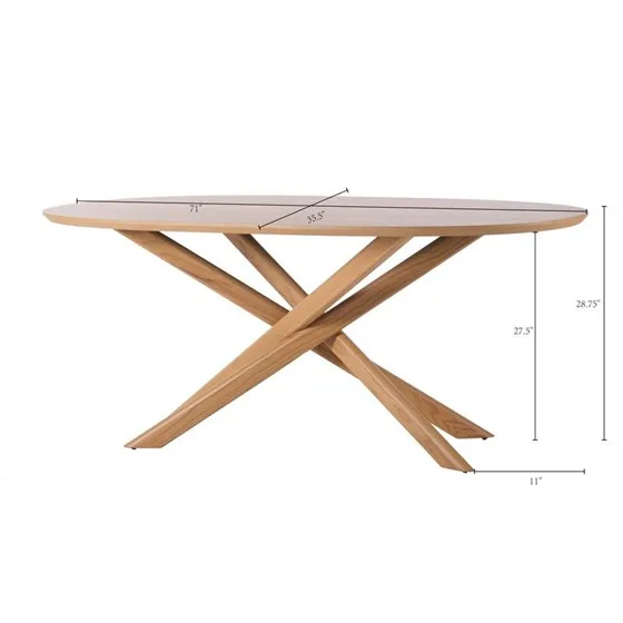 X Base Natural Solid Wood Large Oval Top Dining Table - Image 6