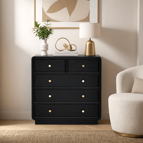Black Wood 5 Drawer Dresser