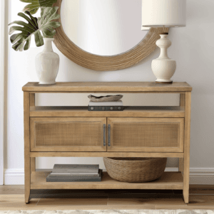 Wood and Cane Storage Console Toasted Almond