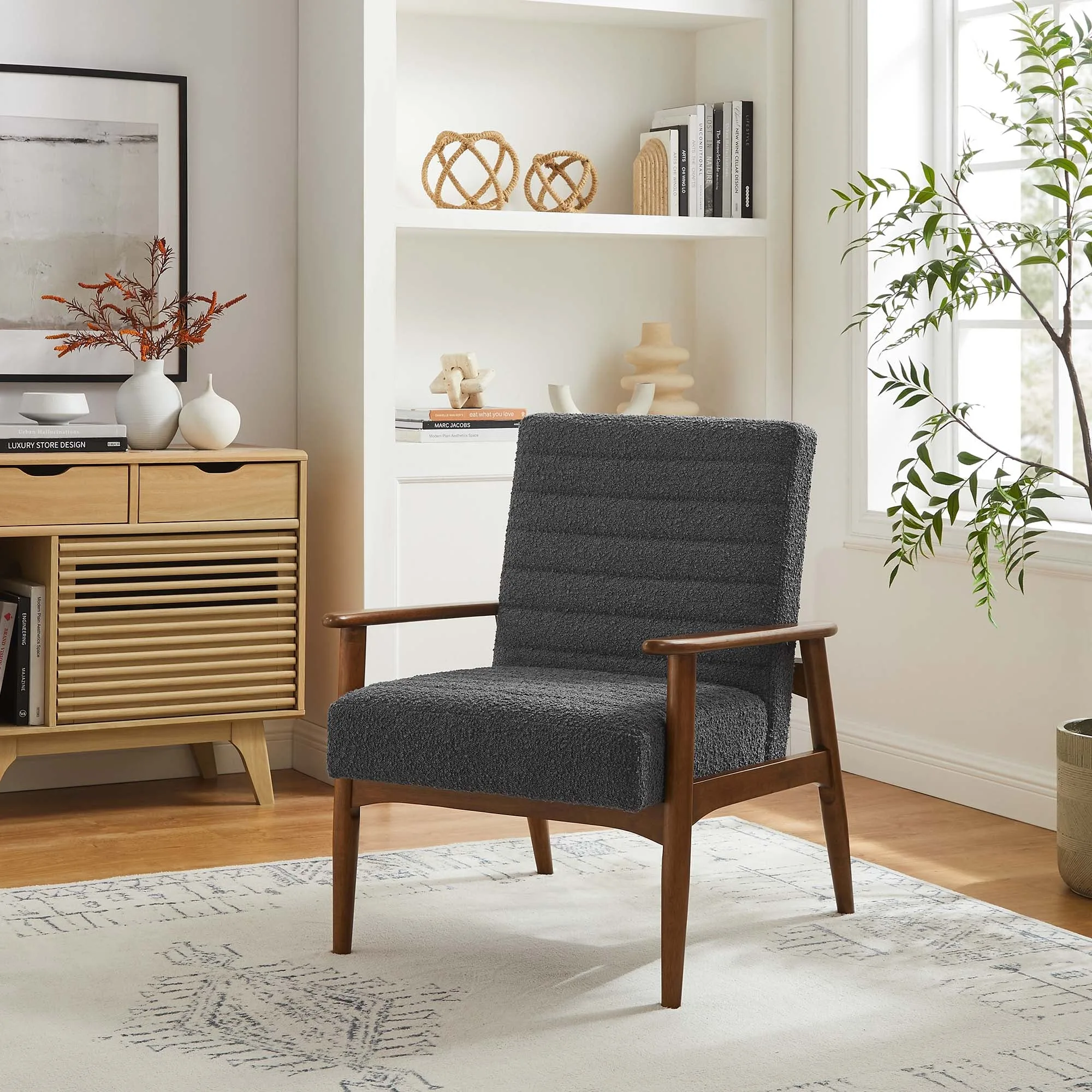 Contemporary Boucle Charcoal Fabric Accent Chair - Image 5