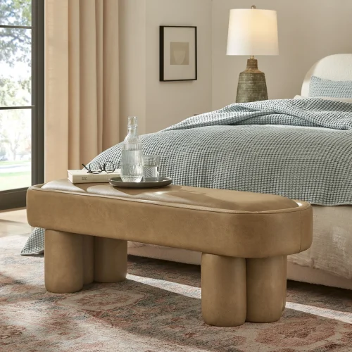 Toast Light Brown Tan Modern Vegan Leather Bench