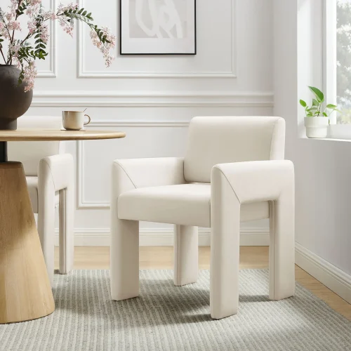 Alabaster Colored Velvet Fabric Mid-Century Armchair