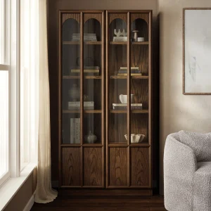 Walnut Solid Wood and Glass Display Cabinet