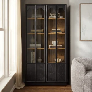 Black Oak Solid Wood and Glass Display Cabinet