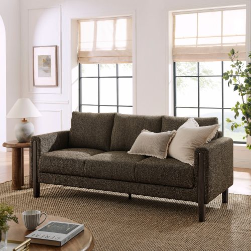 Boucle Fabric Sofa in Antique Espresso