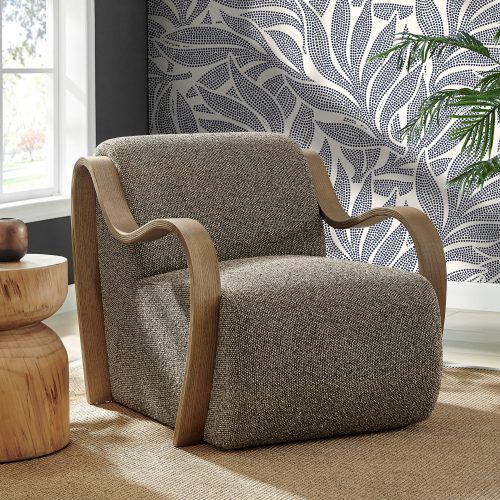 Curved Arm Boucle Accent Armchair in Earth Tone