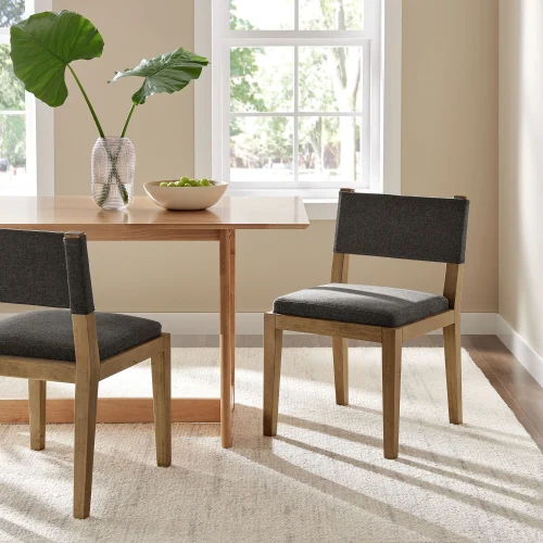 Dark Grey Fabric Upholstered Wood Armless Dining Chair