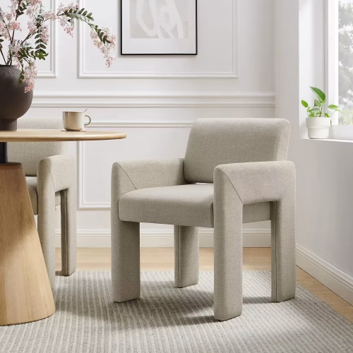 Linen Colored Fabric Colored Mid-Century Armchair