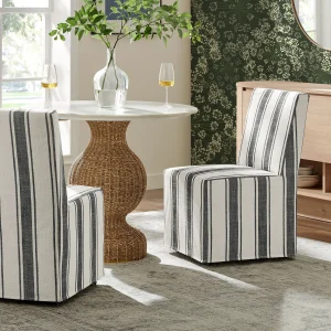 Armless Slipcovered Dining Side Chair in Black Stripe