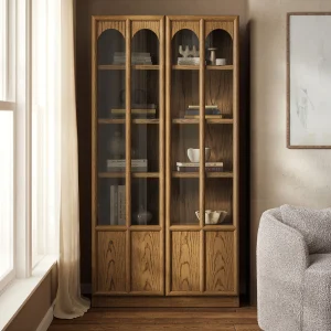 Oak Solid Wood and Glass Display Cabinet