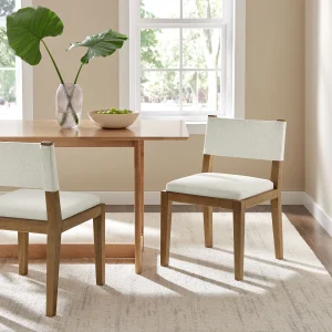 Ivory Fabric Upholstered Wood Armless Dining Chair