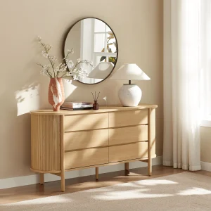 Oak Curved Sides 6-Drawer Curved Dresser