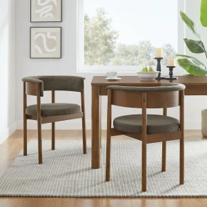 Curved Taupe Upholstered Dining Chairs Set Of 2