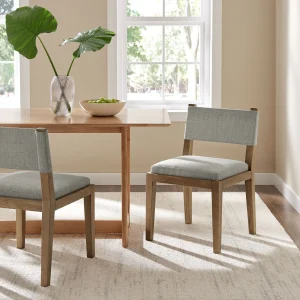 Wheat Colored Fabric Upholstered Wood Armless Dining Chair