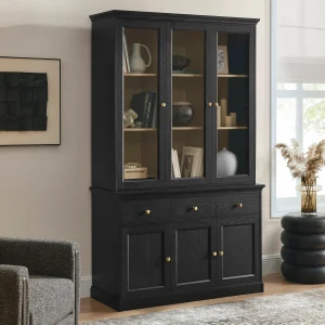 Black Oak 79 Inch Large Storage Display Cabinet