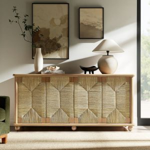 Oak Wood Seagrass Door Sideboard