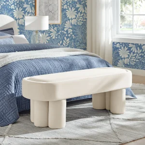 Oval Performance Velvet Accent Bench in Alabster