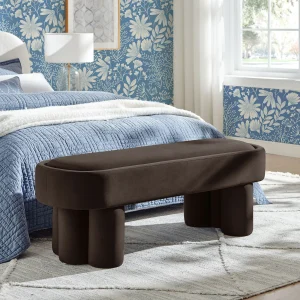 Oval Velvet Accent Bench in Chocolate Brown