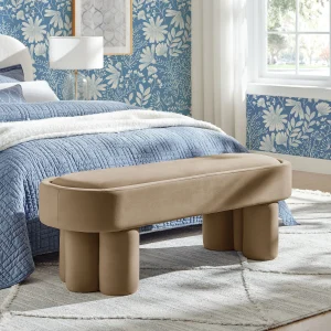 Oval Performance Velvet Accent Bench in Taupe