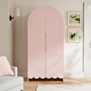 Fluted and Scalloped Arched Laminated Storage Cabinet in Soft Pink