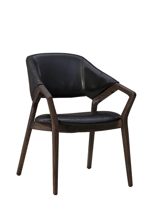 Dark Wood Black Leather Modern Dining Arm Chair