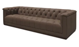 Button Tufted Top Grain Cool Brown Leather Sofa