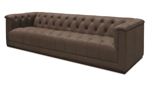 Button Tufted Top Grain Cool Brown Leather Sofa