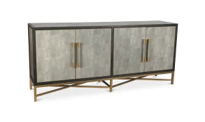 Art Deco Grey Dark Oak Frame Sideboard Cabinet Metal Legs