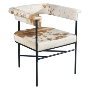 Brown White Hair on Hide Accent Dining Chair Black Iron Frame