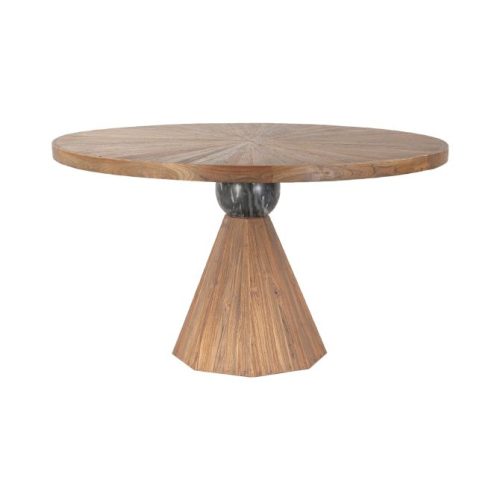 54" Round Reclaimed Teakwood Dining Table Round Mable Ball Accent