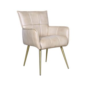 Antique Ivory Quilted Leather Accent Dining Chair Antique Gold Legs
