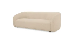Beige Boucle Curved Back Bench Seat Sofa